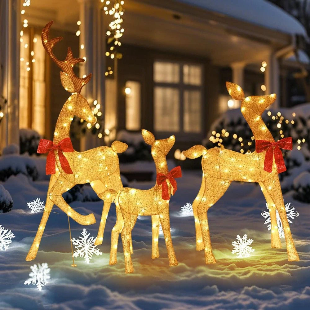 54 In. 3-Pieces Outdoor Christmas Decoration Reindeer Family Yard Decoration With Warm White LED Lights 7 54 In. 3-Pieces Outdoor Christmas Decoration Reindeer Family Yard Decoration With Warm White LED Lights - Image 5