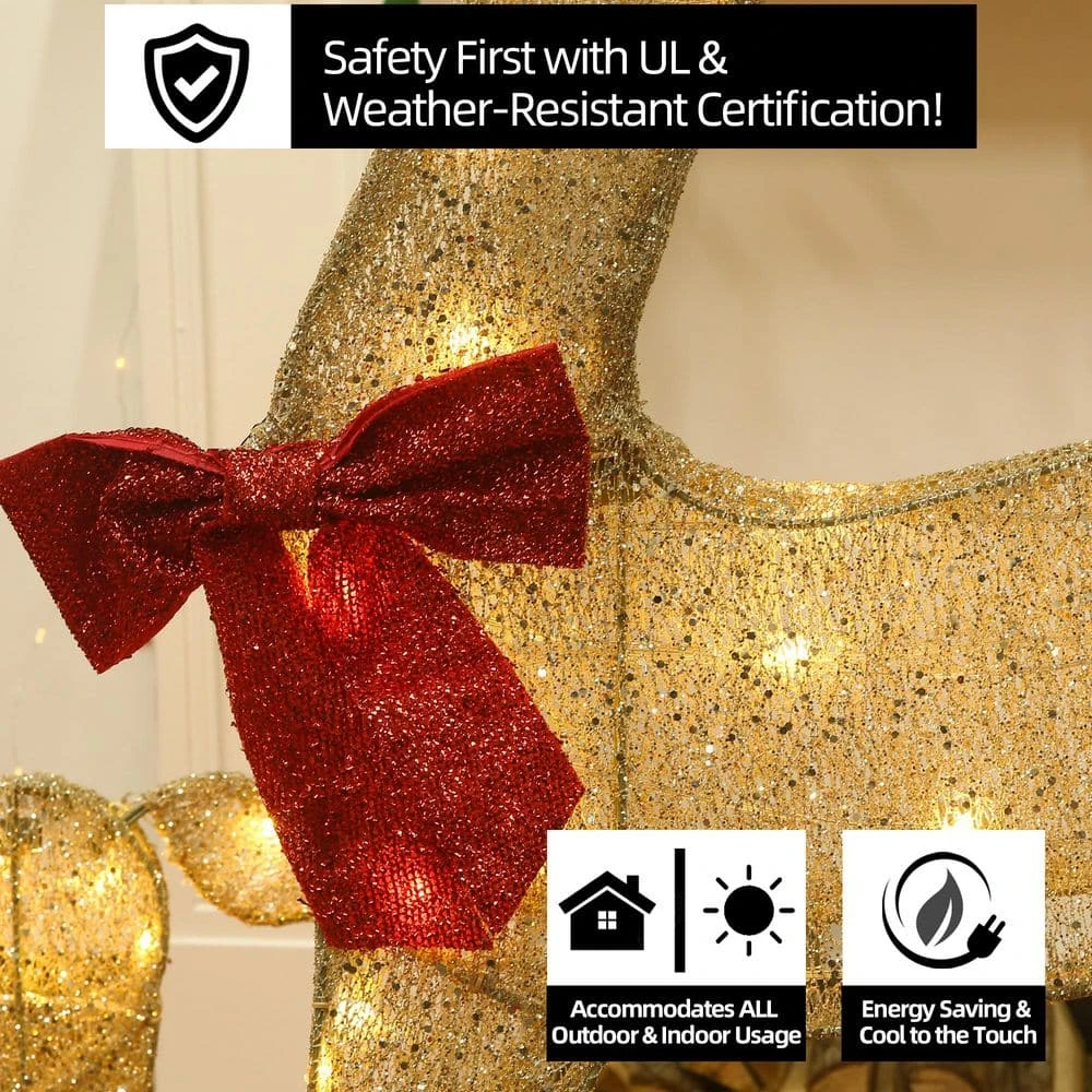 54 In. 3-Pieces Outdoor Christmas Decoration Reindeer Family Yard Decoration With Warm White LED Lights 5 54 In. 3-Pieces Outdoor Christmas Decoration Reindeer Family Yard Decoration With Warm White LED Lights - Image 3