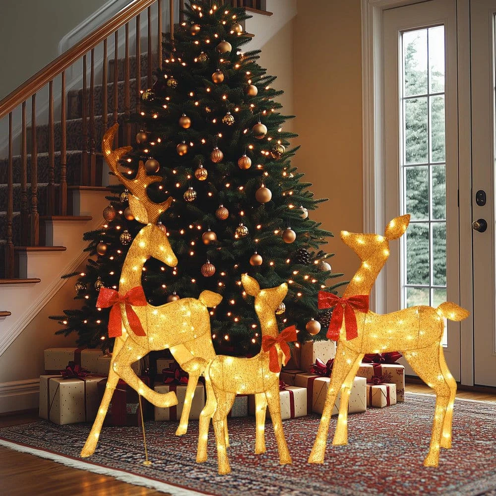 54 In. 3-Pieces Outdoor Christmas Decoration Reindeer Family Yard Decoration With Warm White LED Lights 8 54 In. 3-Pieces Outdoor Christmas Decoration Reindeer Family Yard Decoration With Warm White LED Lights - Image 6