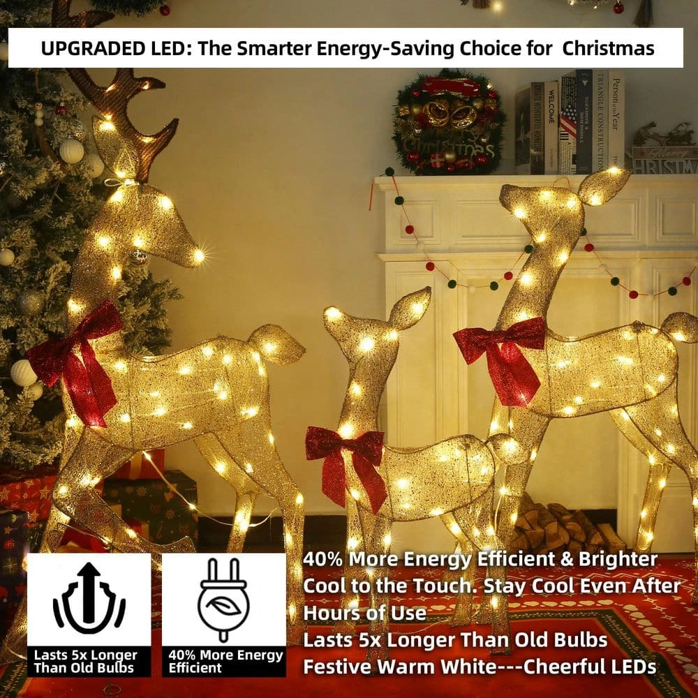 54 In. 3-Pieces Outdoor Christmas Decoration Reindeer Family Yard Decoration With Warm White LED Lights 4 54 In. 3-Pieces Outdoor Christmas Decoration Reindeer Family Yard Decoration With Warm White LED Lights - Image 2