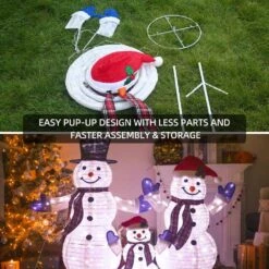 47.5 In. 3-Piece Outdoor Christmas Decoration Pop-Up Snowman Family Set With Cool White LEDs -Christmas Decor Shop starfree christmas yard decorations hoxsod0104 1d 1000