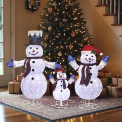 47.5 In. 3-Piece Outdoor Christmas Decoration Pop-Up Snowman Family Set With Cool White LEDs -Christmas Decor Shop starfree christmas yard decorations hoxsod0104 fa 1000