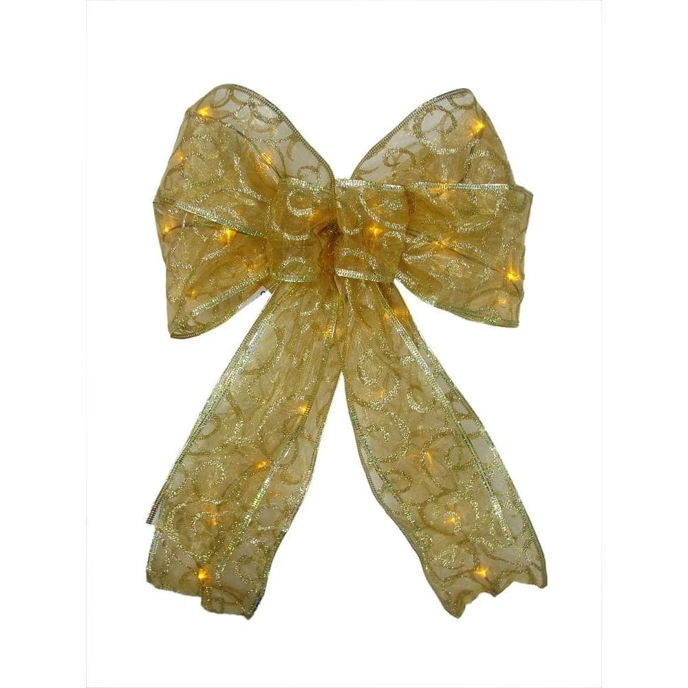 9 In. 36-Light Battery Operated LED Gold Everyday Bow 3 9 In. 36-Light Battery Operated LED Gold Everyday Bow