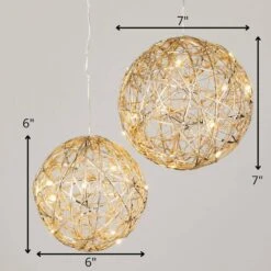 7 In. And 6 In. Gold Lighted Hanging Globe - Set Of 2, Gold Christmas Ornaments -Christmas Decor Shop sullivans christmas figurines or10773 go 1f 1000
