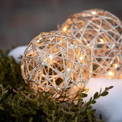 7 In. And 6 In. Gold Lighted Hanging Globe - Set Of 2, Gold Christmas Ornaments -Christmas Decor Shop sullivans christmas figurines or10773 go 4f 1000