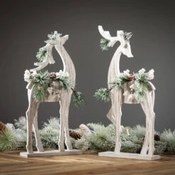 19.75 In. And 18.5 In. Wood Pine Christmas Deer Silhouette - Set Of 2, Multicolored -Christmas Decor Shop sullivans christmas figurines pn3862 4f 1000