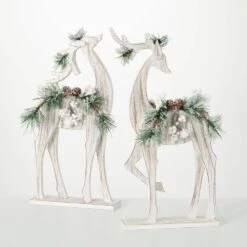 19.75 In. And 18.5 In. Wood Pine Christmas Deer Silhouette - Set Of 2, Multicolored