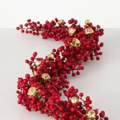 48 In. Berry And Bell Unlit Artificial Christmas Garland, Red Christmas Garland