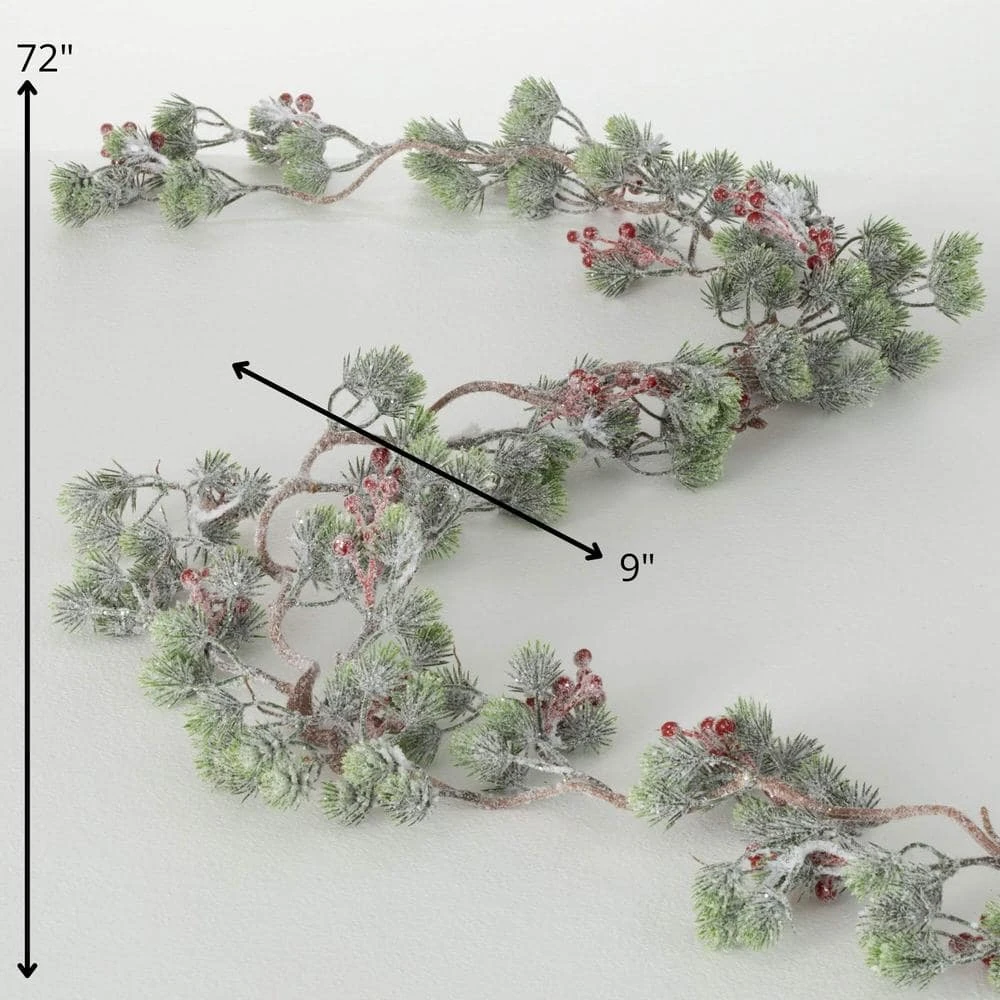 6 Ft. Artificial Unlit Snowy Pine Berry Christmas Garland, Green 7 6 Ft. Artificial Unlit Snowy Pine Berry Christmas Garland, Green - Image 5