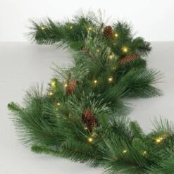 Artificial 9 Ft. LED Mixed Pine Christmas Garland With Pinecones, Green