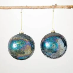 6 In. Blue Bubble Glass Ornament (Set Of 2)