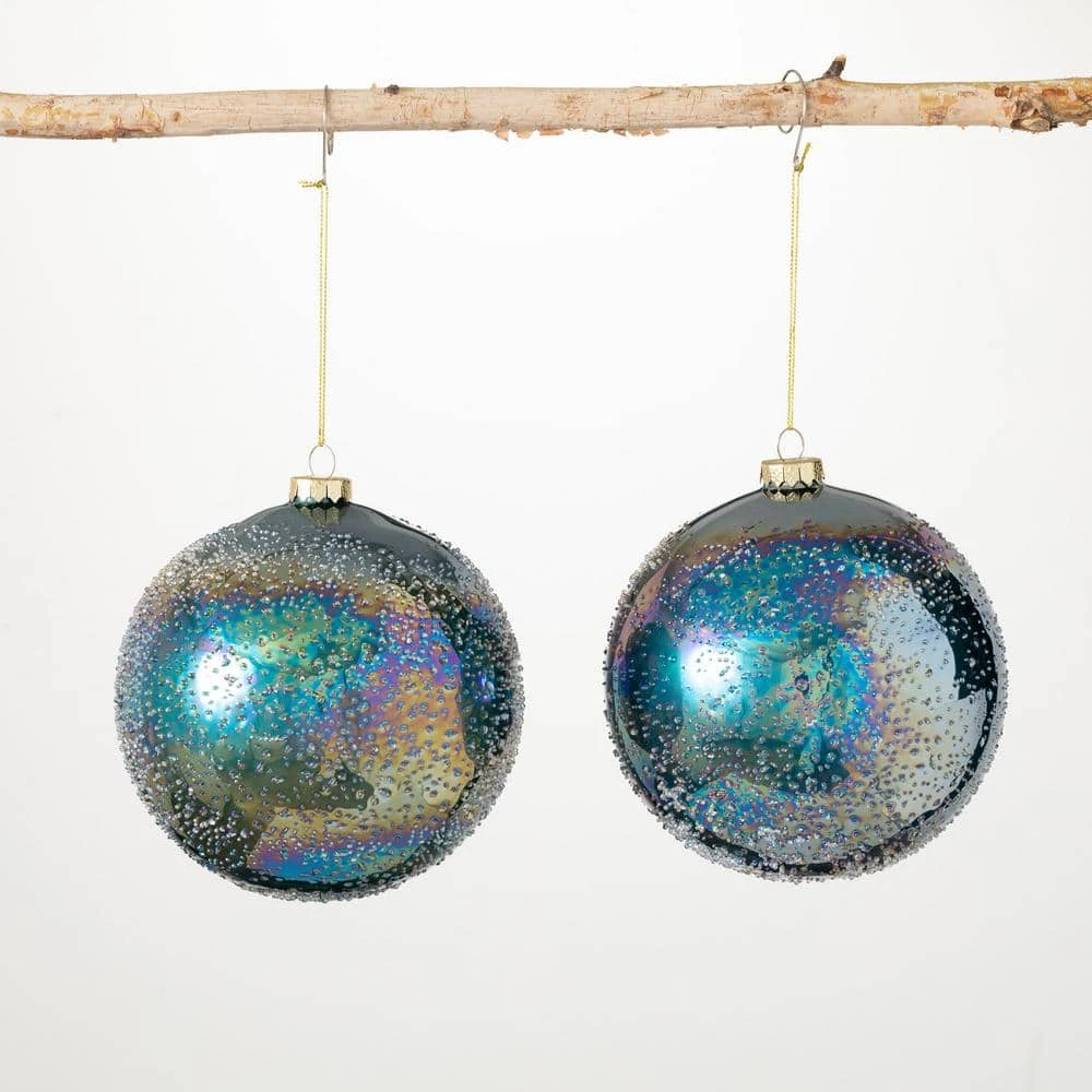 6 In. Blue Bubble Glass Ornament (Set Of 2) 3 6 In. Blue Bubble Glass Ornament (Set Of 2)