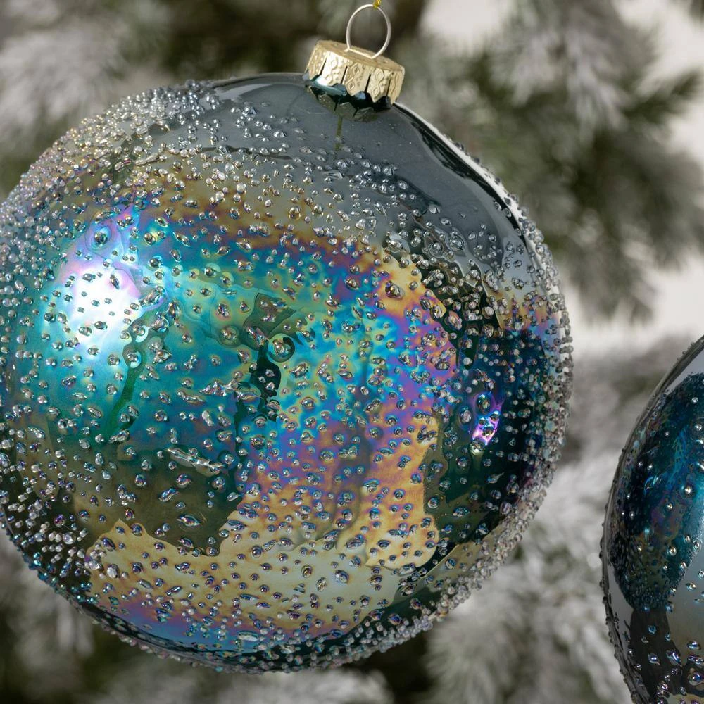 6 In. Blue Bubble Glass Ornament (Set Of 2) 4 6 In. Blue Bubble Glass Ornament (Set Of 2) - Image 2