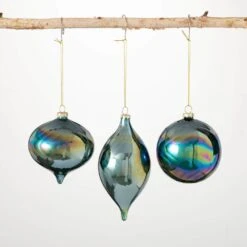 4", 4.5" And 6.5" Iridescent Blue Ornament (Set Of 3)