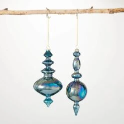 9 In. And 10 In. Sapphire Blue Finial Ornaments (Set Of 2)