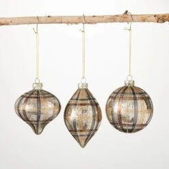 4", 4.5" And 5.5" Neutral Plaid Ornament (Set Of 3)