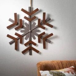 19.5" & 22" Brown Wood & Metal Oversized Snowflake Ornament - Set Of 2 7 19.5" & 22" Brown Wood & Metal Oversized Snowflake Ornament - Set Of 2 -Christmas Decor Shop sullivans christmas ornament sets or10353 4f 1000