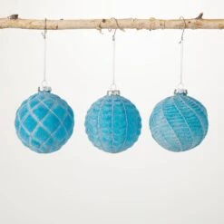 4 In. Embossed Icy-Blue Ornaments (Set Of 3)