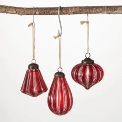 4.5 In. 3.5 In. And 3.5 In. Striped Finial Christmas Ornament - Set Of 3, Red Christmas Ornaments
