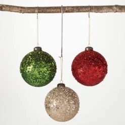 4 In. Glitter Ball Ornament - Set Of 3, Multicolored Christmas Ornaments