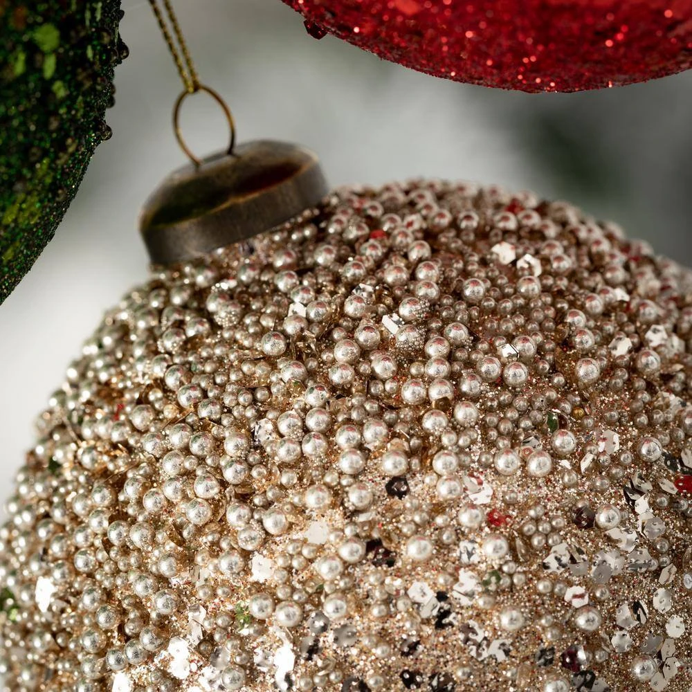 4 In. Glitter Ball Ornament - Set Of 3, Multicolored Christmas Ornaments 4 4 In. Glitter Ball Ornament - Set Of 3, Multicolored Christmas Ornaments - Image 2