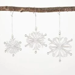 4 In. 3.75 In. And 3.5 In. Glitter Snowflake Ornament - Set Of 3, Clear Christmas Ornaments
