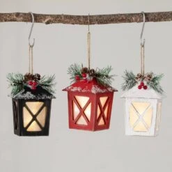 5.5 In. Lighted Lantern Ornament - Set Of 3, Multicolored Christmas Ornaments