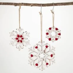 4 In. 6.25 In. And 8.5 In. Snowflake Ornament - Set Of 3, White Christmas Ornaments