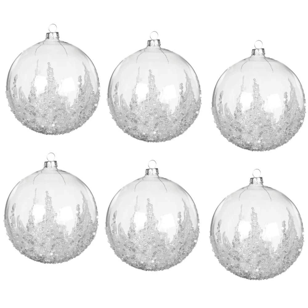 5.5 In. Ball With Stones Ornament - Set Of 6, Clear 3 5.5 In. Ball With Stones Ornament - Set Of 6, Clear