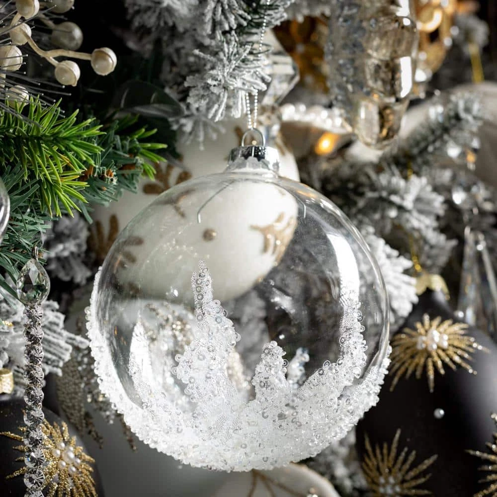 5.5 In. Ball With Stones Ornament - Set Of 6, Clear 4 5.5 In. Ball With Stones Ornament - Set Of 6, Clear - Image 2