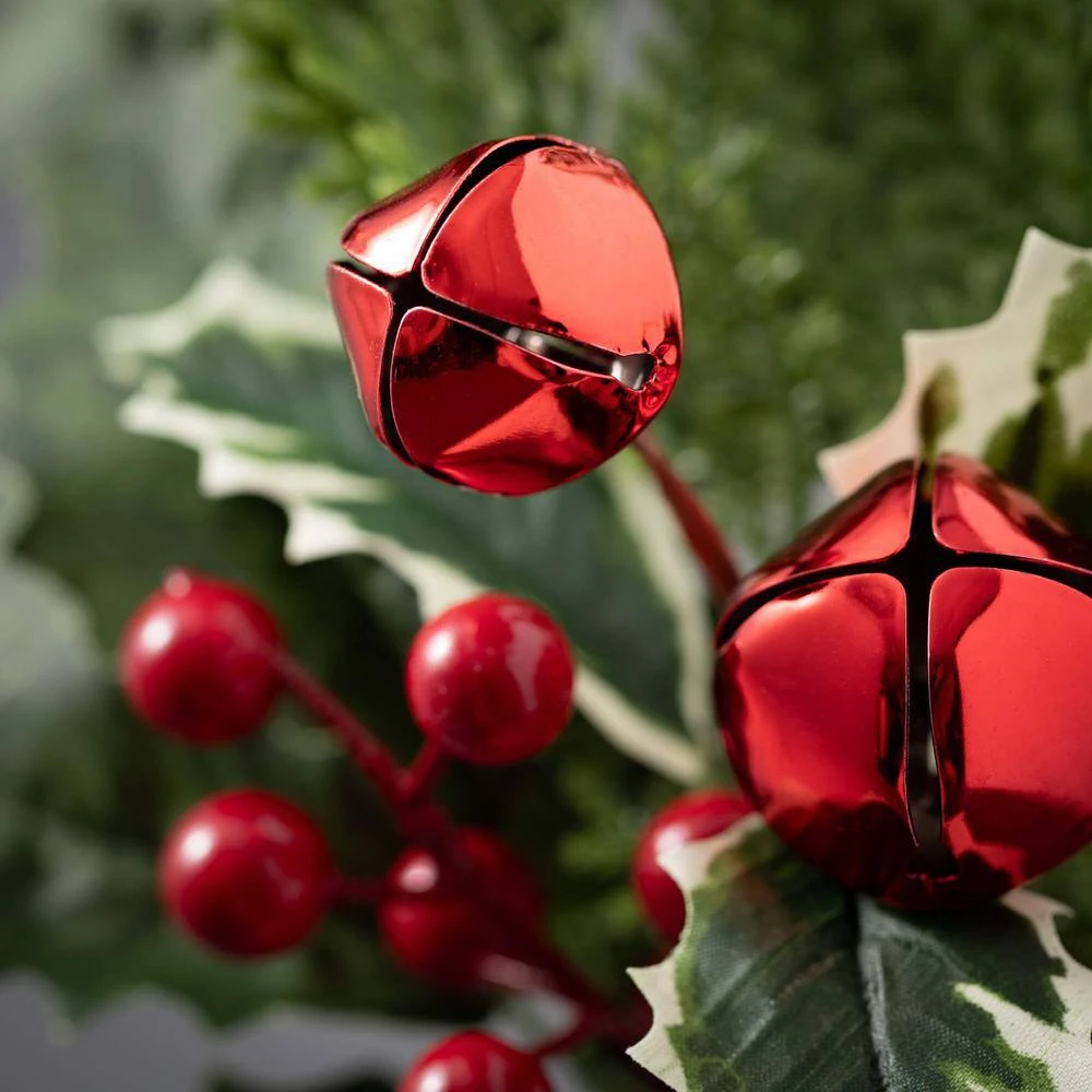 30" Jingle Bell Holly Pine Artificial Christmas Swag, Green-Red 4 30" Jingle Bell Holly Pine Artificial Christmas Swag, Green-Red - Image 2