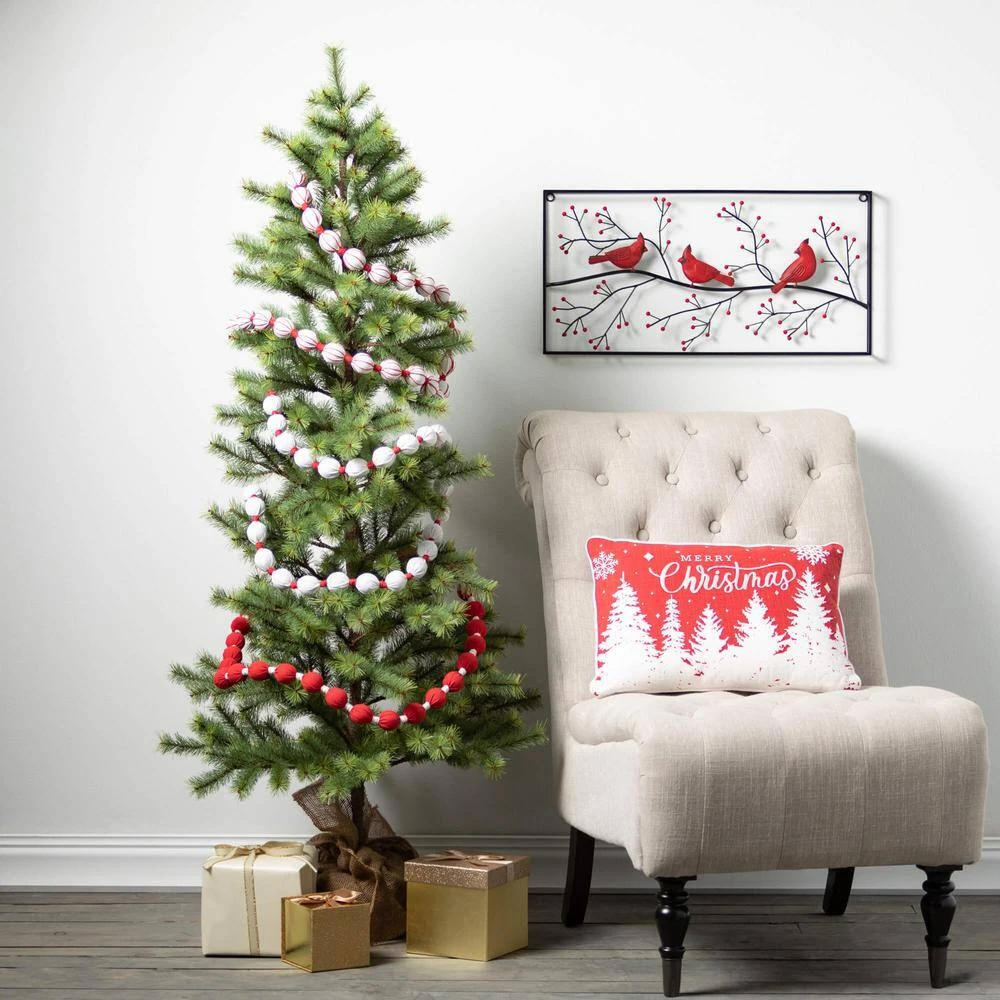 72 In. Candy Cane Fabric Ball Garland - Set Of 3, Red Christmas Garland 5 72 In. Candy Cane Fabric Ball Garland - Set Of 3, Red Christmas Garland - Image 3