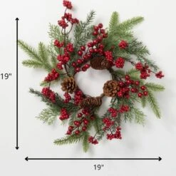 19 In. Unlit Red Berry And Pine Mini Artificial Christmas Wreath -Christmas Decor Shop sullivans christmas wreaths cp689 4f 1000