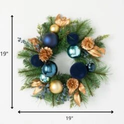 19 In. Blue Unlit Ornamental Pine Mini Artificial Christmas Wreath -Christmas Decor Shop sullivans christmas wreaths cp714 4f 1000