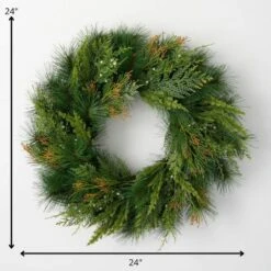 24 In. Artificial Mixed Pine And Juniper Unlit Christmas Wreath, Green -Christmas Decor Shop sullivans christmas wreaths wr931 1f 1000