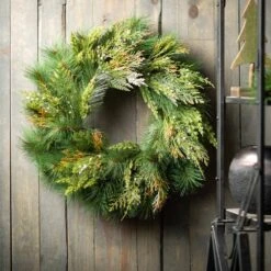 24 In. Artificial Mixed Pine And Juniper Unlit Christmas Wreath, Green -Christmas Decor Shop sullivans christmas wreaths wr931 4f 1000