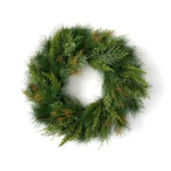 24 In. Artificial Mixed Pine And Juniper Unlit Christmas Wreath, Green