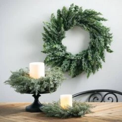 14 In. Artificial Frosted Blue Cedar Mini Unlit Wreath, Green Winter Wreaths For Front Door -Christmas Decor Shop sullivans christmas wreaths wr965 4f 1000