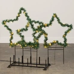 31.5 In. 36 In. And 40.5 In. Large Lighted Star Christmas Yard Decor - Set Of 3, Green