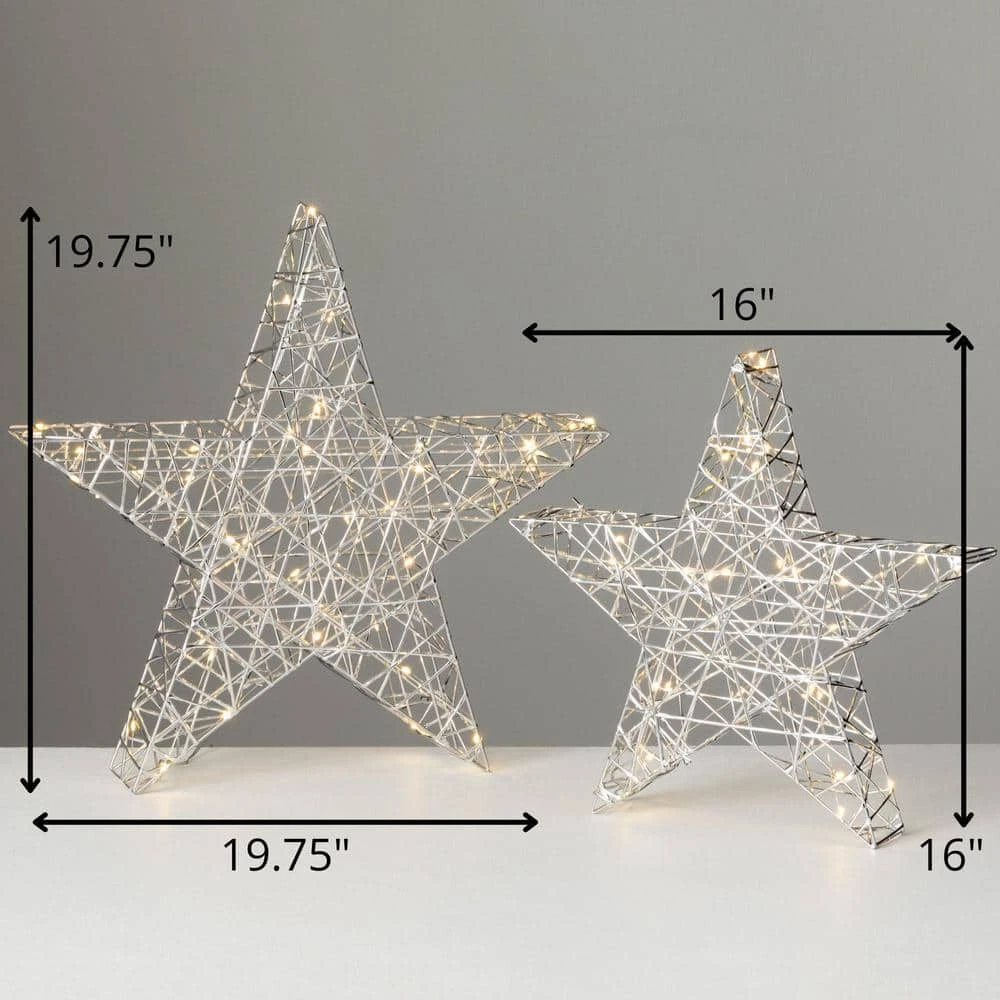 19.75 In. And 16 In. Lighted Outdoor Silver Stars Christmas Yard Decor - Set Of 2 6 19.75 In. And 16 In. Lighted Outdoor Silver Stars Christmas Yard Decor - Set Of 2 - Image 4