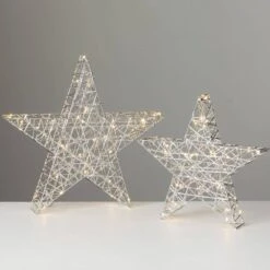 19.75 In. And 16 In. Lighted Outdoor Silver Stars Christmas Yard Decor - Set Of 2