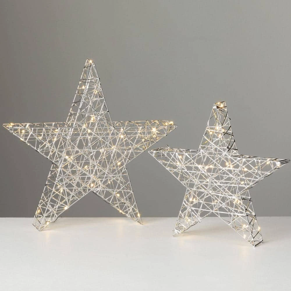 19.75 In. And 16 In. Lighted Outdoor Silver Stars Christmas Yard Decor - Set Of 2 3 19.75 In. And 16 In. Lighted Outdoor Silver Stars Christmas Yard Decor - Set Of 2