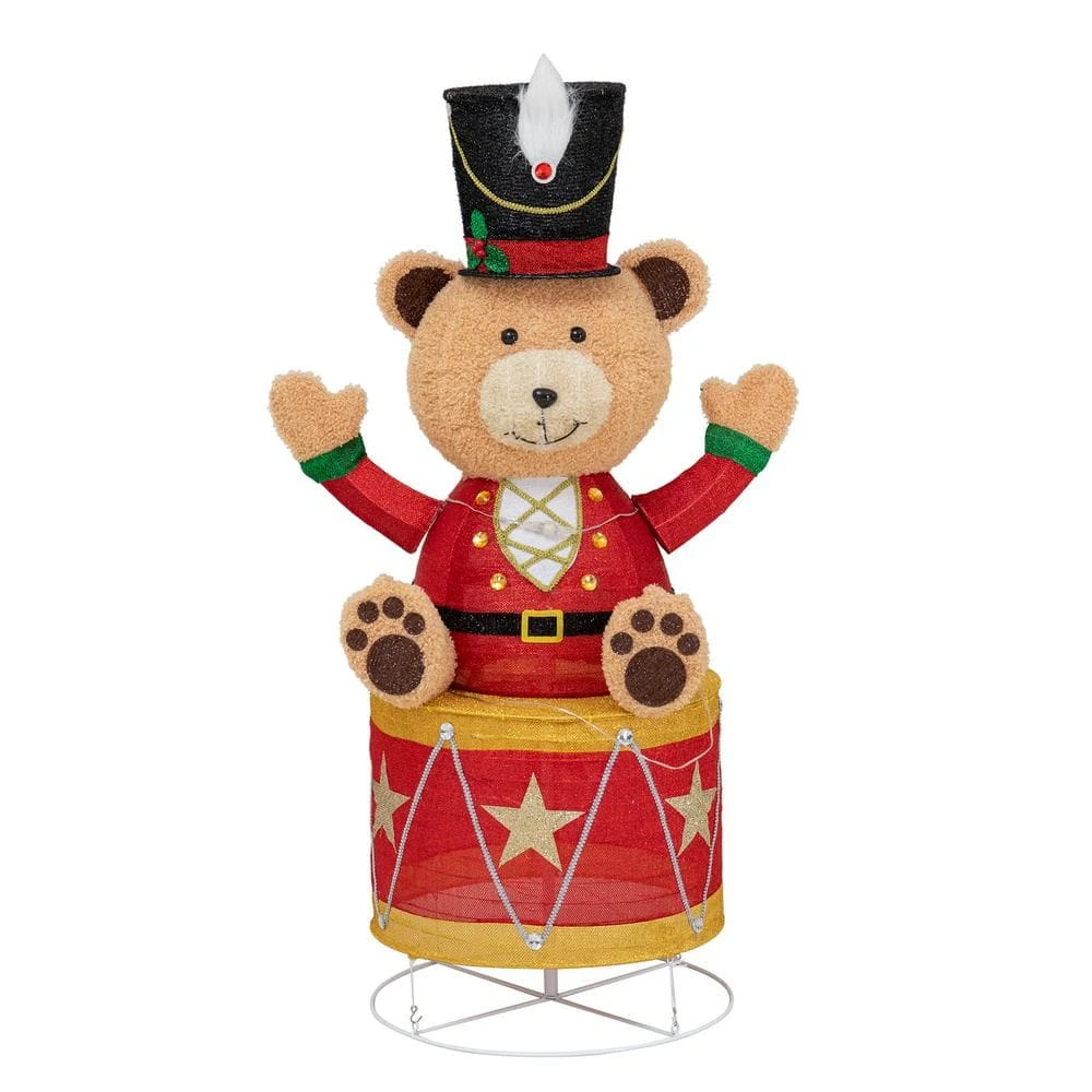 57 In. Christmas Lighted Drumming Bear, 3D Tinsel Santa Outdoor Garden Yard Lawn Festive Holiday Decoration With Lights 3 57 In. Christmas Lighted Drumming Bear, 3D Tinsel Santa Outdoor Garden Yard Lawn Festive Holiday Decoration With Lights