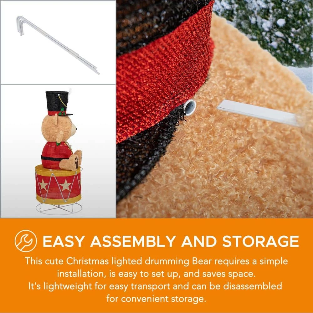 57 In. Christmas Lighted Drumming Bear, 3D Tinsel Santa Outdoor Garden Yard Lawn Festive Holiday Decoration With Lights 13 57 In. Christmas Lighted Drumming Bear, 3D Tinsel Santa Outdoor Garden Yard Lawn Festive Holiday Decoration With Lights - Image 11