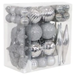 Sunnydaze Deck The Halls Silver Assorted Christmas Ornament Kit (59-Piece)