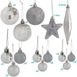 Sunnydaze Deck The Halls Silver Assorted Christmas Ornament Kit (59-Piece) -Christmas Decor Shop sunnydaze christmas ornament sets sme 054 76 1000