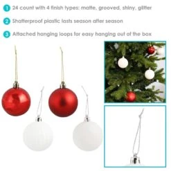 Red And White Merry Medley Plastic Ornament Set (24-Piece) -Christmas Decor Shop sunnydaze christmas ornament sets sme 534 fa 1000