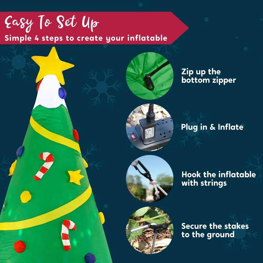 8 Ft. H X 4 Ft. W Green Vinyl Lighted Christmas Tree With Light Inflatable For Outdoor Christmas Decor 6 8 Ft. H X 4 Ft. W Green Vinyl Lighted Christmas Tree With Light Inflatable For Outdoor Christmas Decor - Image 4