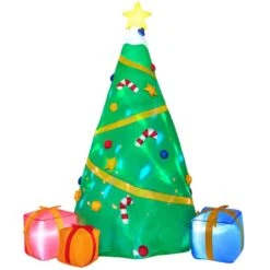 8 Ft. H X 4 Ft. W Green Vinyl Lighted Christmas Tree With Light Inflatable For Outdoor Christmas Decor
