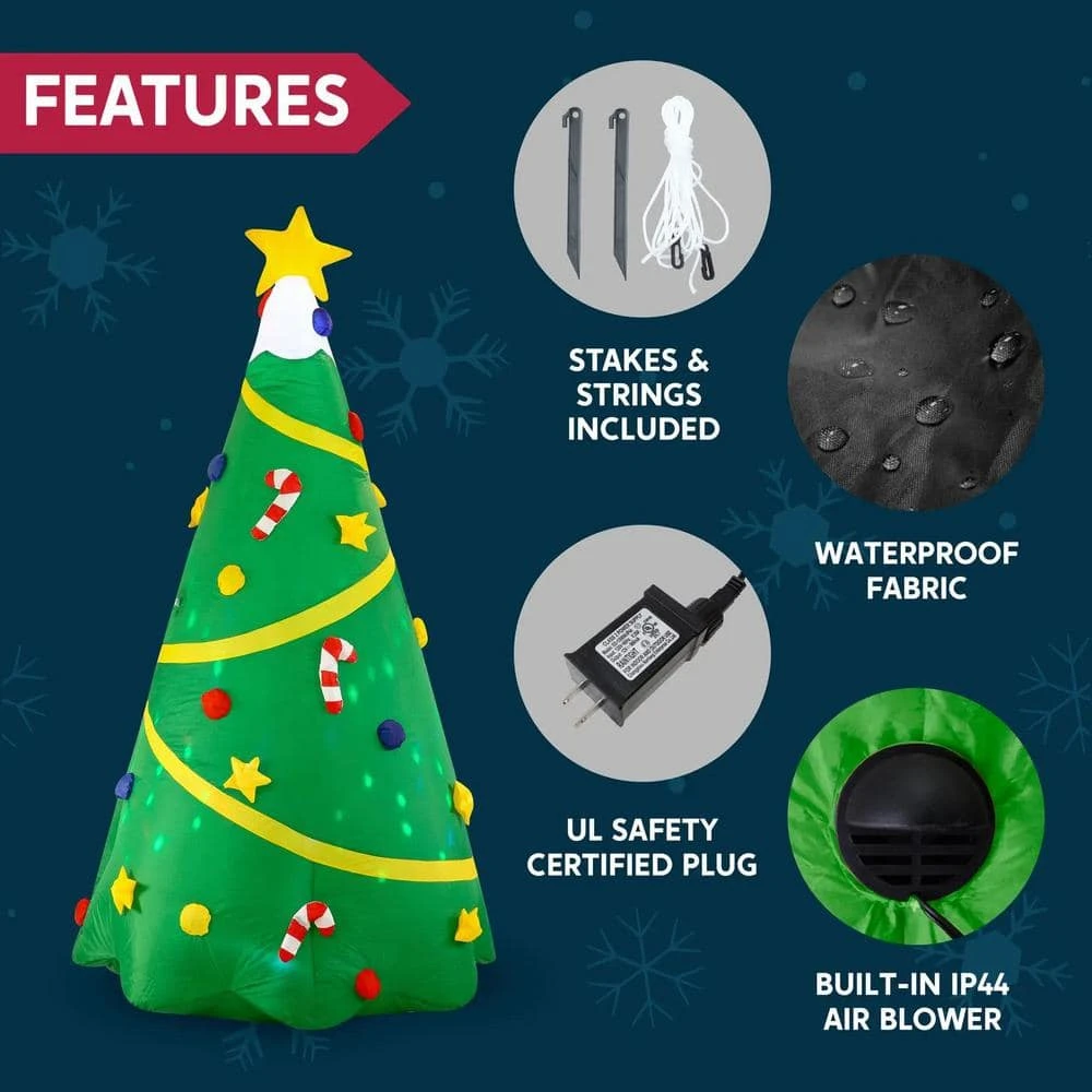 8 Ft. H X 4 Ft. W Green Vinyl Lighted Christmas Tree With Light Inflatable For Outdoor Christmas Decor 4 8 Ft. H X 4 Ft. W Green Vinyl Lighted Christmas Tree With Light Inflatable For Outdoor Christmas Decor - Image 2